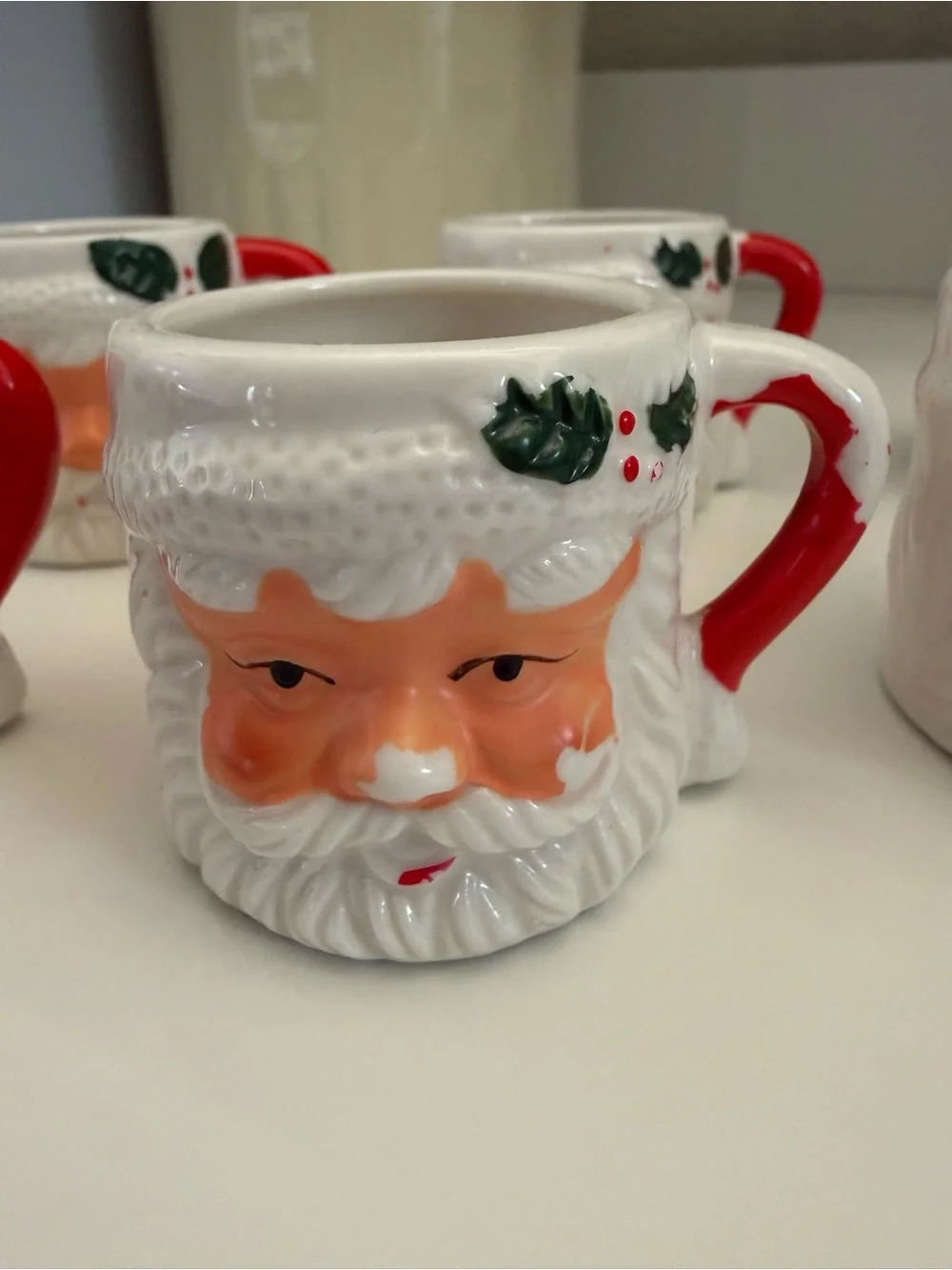 Festive Santa Face Mini Ceramic Espresso Mugs - Set of 6
